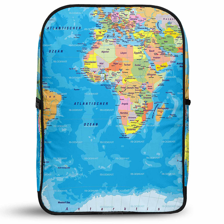 خرید کوله پشتی ونگارد - مخملی - طرح نقشه جهان - رنگی