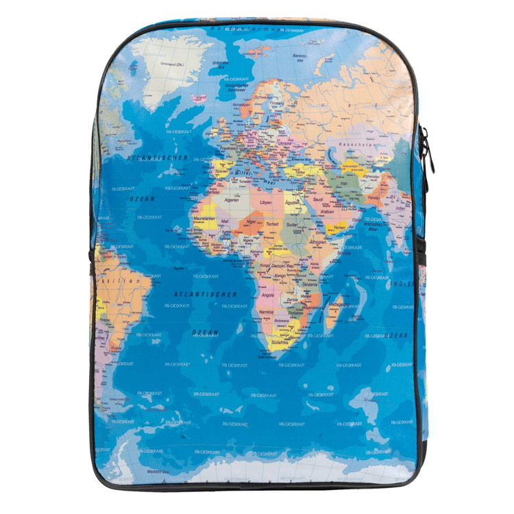 خرید کوله پشتی ونگارد - چرمی - طرح نقشه جهان - رنگی