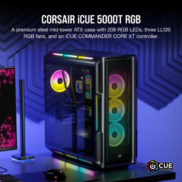 خرید کیس کامپیوتر Corsair iCUE 5000T RGB TG- شاسی مید تاور - سیاه