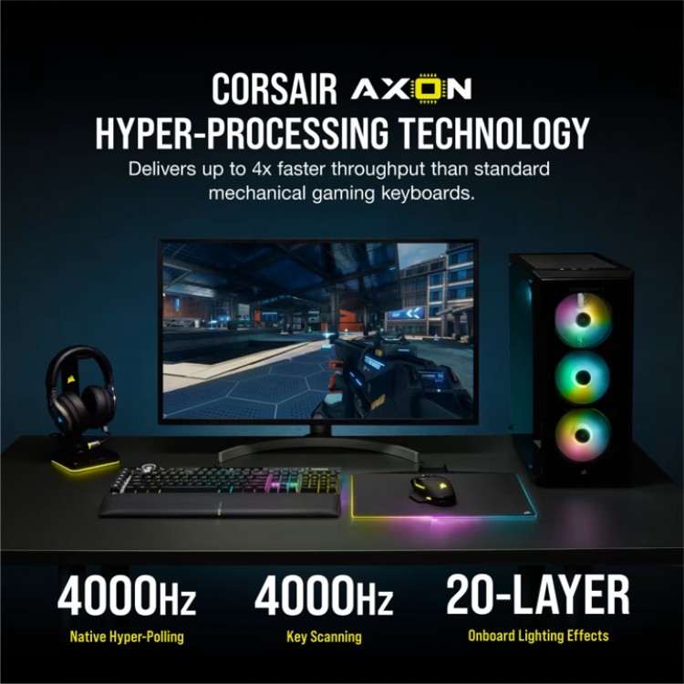 خرید کیبورد Corsair K100 RGB - سوییچ اپتیکال-مکانیکی Corsair OPX - رنگ Midnight Gold