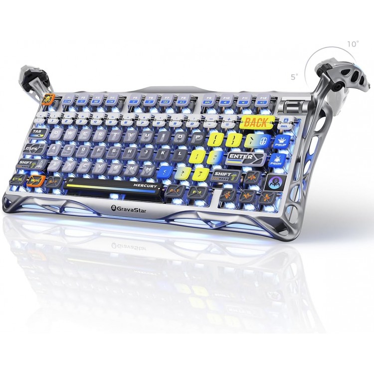 خرید کیبورد GravaStar Mercury K1 Pro - بی‌سیم - سوییچ مکانیکی خطی با قابلیت تعویض سریع - نقره‌ای میان ستاره‌ای