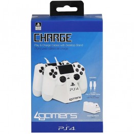 4Gamers Play & Charge Cables with Desktop Stand - White