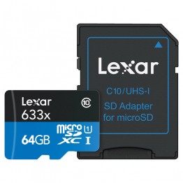 Lexar High-Performance 633x MicroSDXC UHS-I Card with SD Adapter - 64GB