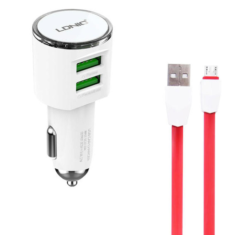 خرید شارژر فندکی LDNIO به همراه کابل میکرو USB
