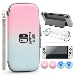 VGBUS 7-in-1 Accessory Case for Nintendo Switch OLED - Pink/Turquoise