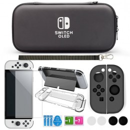 A-ONE-K 11-in-1 Accessory Kit for Nintendo Switch OLED - Black