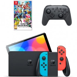 Nintendo Switch OLED with Neon Blue and Neon Red Joy-Con - Super Smash Pro Bundle