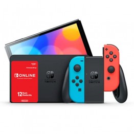 Nintendo Switch OLED - Red/Blue+ Nintendo Switch Online Membership - 12 Months
