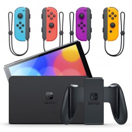 Nintendo Switch OLED with Neon Blue and Neon Red Joy-Con + Joy-Con Neon Purple/Neon Orange