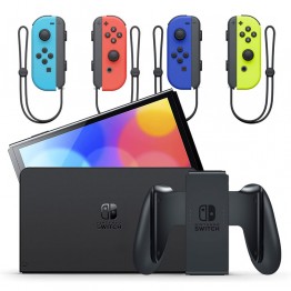 Nintendo Switch OLED with Neon Blue and Neon Red Joy-Con + Joy-Con Blue and Neon Yellow