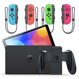 Nintendo Switch OLED with Neon Blue and Neon Red Joy-Con + Joy-Con Neon Pink and Neon Green