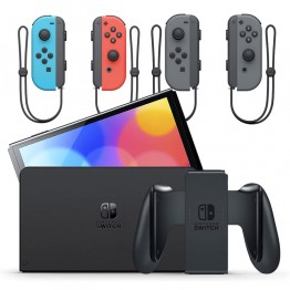 Nintendo Switch OLED with Neon Blue and Neon Red Joy-Con + Joy-Con Grey