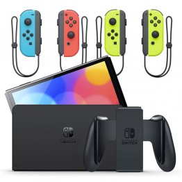 Nintendo Switch OLED with Neon Blue and Neon Red Joy-Con + Joy-Con Neon Yellow