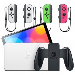 Nintendo Switch OLED with White and Green/Pink Red Joy-con