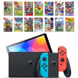 Nintendo Switch OLED with Neon Blue and Neon Red Joy-Con - Super Mario Bundle