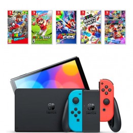 Nintendo Switch OLED with Neon Blue and Neon Red Joy-Con - Mario Motion Bundle