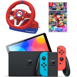 Nintendo Switch OLED with Neon Blue and Neon Red Joy-Con - Mini Racing Bundle