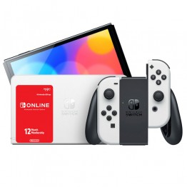 Nintendo Switch OLED - White + Nintendo Switch Online Membership - 12 Months
