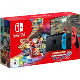 Nintendo Switch with Neon Blue and Neon Red Joy-Con Mari Kart 8 Deluxe Bundle