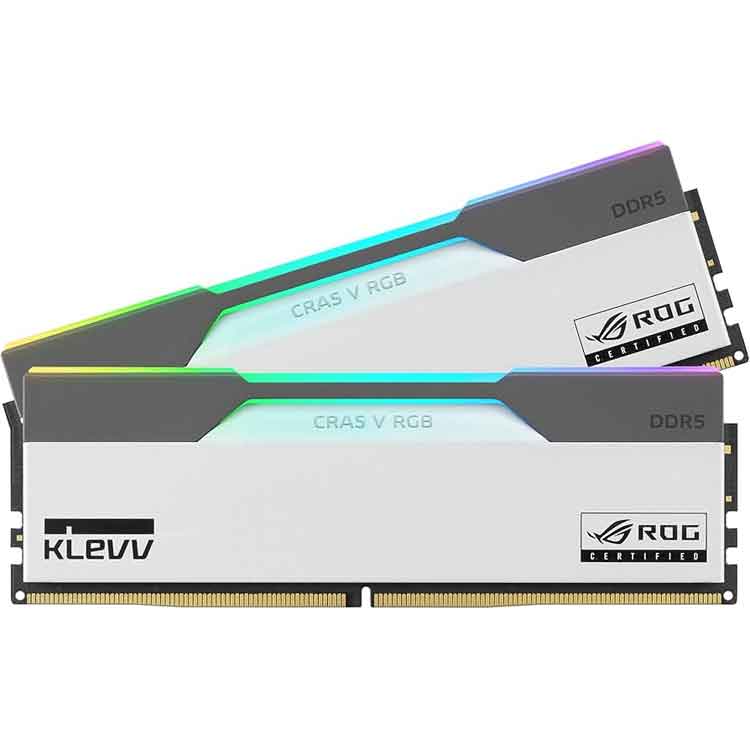خرید رم KLEVV Cras V RGB DDR5 - ظرفیت 32 گیگابایت - دو کاناله - سرعت 7200 مگاهرتز - CL34 - سفید - دارای مهر تأیید ROG