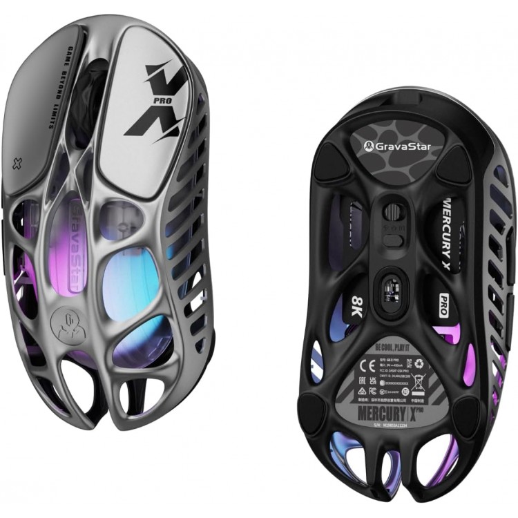 خرید موس GravaStar Mercury X Pro - بی‌سیم - نقره‌ای میان‌ستاره‌ای