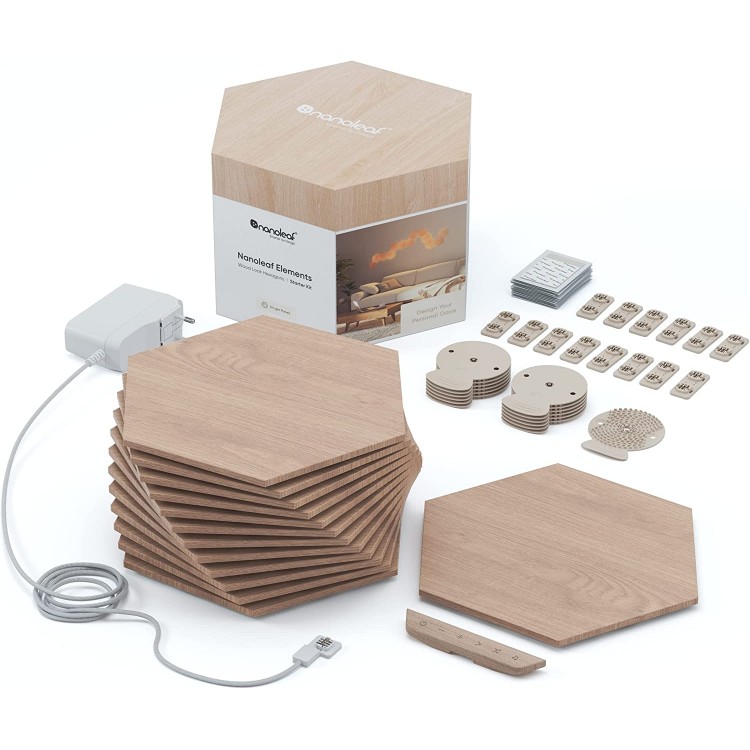 خرید پنل روشنایی هوشمند Nanoleaf Elements کیت Starter - طرح Wood Look - پک ۱۳ تایی