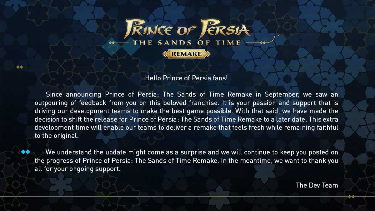انتشار بازی Prince of Persia: The Sands of Time Remake به تعویض افتاد